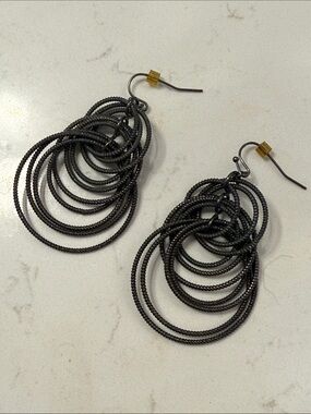 Multi Hoop Black Dangle Earrings - Fashion Jewelry